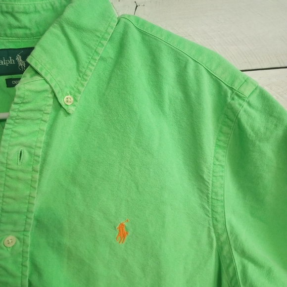 Ralph Lauren Men's Medium Shirt Neon Green Casual Small Polo Pony Button Up - Picture 2 of 9